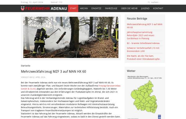 Vorschau von www.feuerwehradenau.de, Freiwillige Feuerwehr Adenau