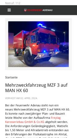 Vorschau der mobilen Webseite www.feuerwehradenau.de, Freiwillige Feuerwehr Adenau