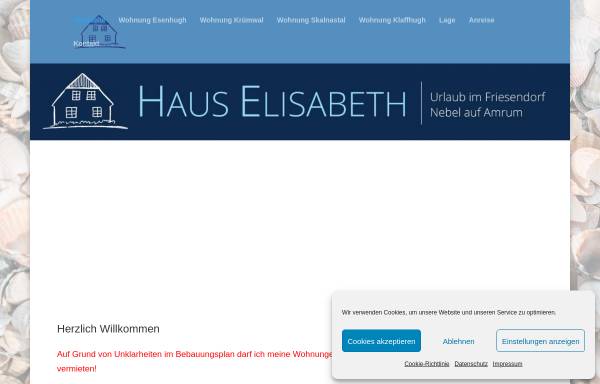 Vorschau von www.hauselisabeth-amrum.de, Appartementhaus Elisabeth