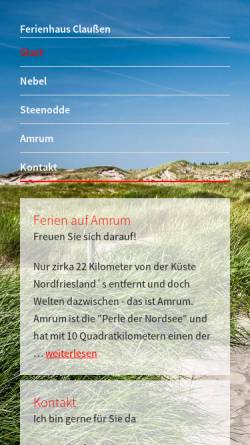 Vorschau der mobilen Webseite www.amrum-urlaubsinsel.de, Ferienhaus Almut Claußen