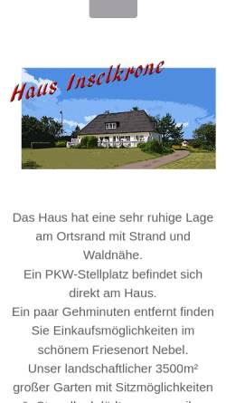 Vorschau der mobilen Webseite www.hausinselkrone.de, Haus Inselkrone