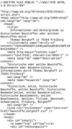 Vorschau der mobilen Webseite baustoffe.borghoff.de, Informationen über Historische Baustoffe