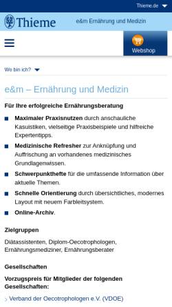 Vorschau der mobilen Webseite www.thieme.de, Ernährung & Medizin