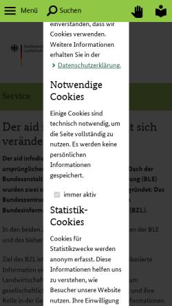 Vorschau der mobilen Webseite www.ble.de, aid infodienst Verbraucherschutz Ernährung Landwirtschaft e. V.