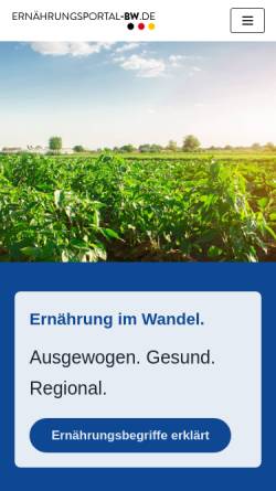 Vorschau der mobilen Webseite www.ernaehrungsportal-bw.de, Ernährungsportal Baden-Württemberg