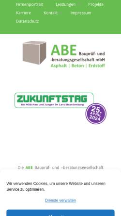 Vorschau der mobilen Webseite www.abe-labor.de, ABE Bauprüf- und -beratungsgesellschaft mbH