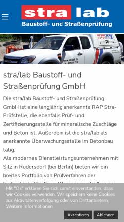 Vorschau der mobilen Webseite www.stralab.de, Stralab Baustoff- und Straßenprüfung