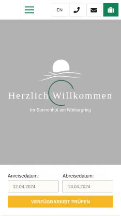 Vorschau der mobilen Webseite sonnenhof-nuerburgring.de, Landhaus Sonnenhof