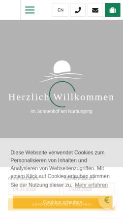 Vorschau der mobilen Webseite www.sonnenhof-nuerburgring.de, Sonnenhof Hotel