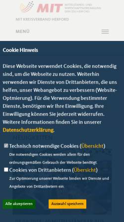 Vorschau der mobilen Webseite www.mit-herford.de, CDU-Mittelstandsvereinigung Kreis Herford