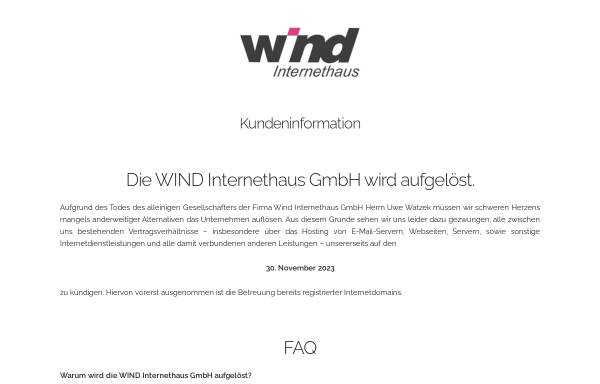 Vorschau von www.windinternethaus.de, Wind Internethaus GmbH