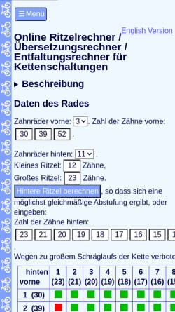 Vorschau der mobilen Webseite www.j-berkemeier.de, Online Ritzelrechner