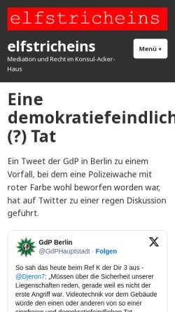 Vorschau der mobilen Webseite www.elfstricheins.de, Rechtsanwaltskanzlei Hoheisel-Gruler