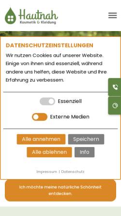 Vorschau der mobilen Webseite www.hautnah-naturwaren.de, Hautnah Grantz und Landgraff GbR