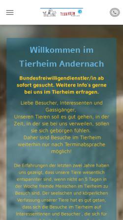 Vorschau der mobilen Webseite www.tierschutzverein-andernach.de, Tierheim Andernach