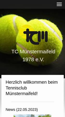 Vorschau der mobilen Webseite www.tcmuenstermaifeld.de, Tennisclub Münstermaifeld