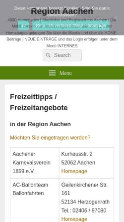 Vorschau der mobilen Webseite www.freizeit-aachen.de, Freizeit-Aachen.de