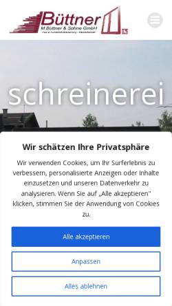 Vorschau der mobilen Webseite www.schreinerei-buettner.de, Manfred Büttner & Söhne GmbH, Bau- und Möbelschreinerei