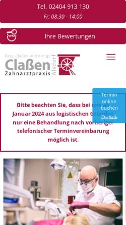 Vorschau der mobilen Webseite www.dr-classen.de, Christian Claßen & Dr. Katja Claßen, Zahnarztpraxis