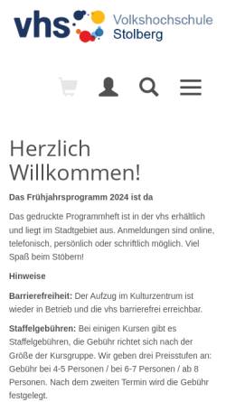 Vorschau der mobilen Webseite www.vhsstolberg.de, Volkshochschule Stolberg