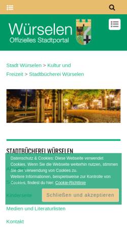 Vorschau der mobilen Webseite www.stadtbuecherei-wuerselen.de, Stadtbücherei Würselen