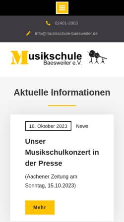 Vorschau der mobilen Webseite musikschule-baesweiler.de, Musikschule Baesweiler e.V.