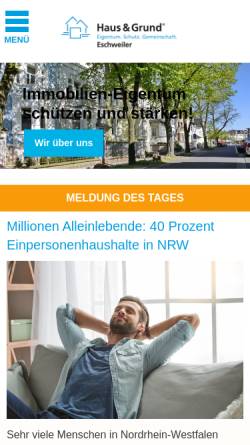 Vorschau der mobilen Webseite www.hausundgrund-eschweiler.de, Haus-, Wohnungs- und Grundeigentümerverein Eschweiler e.V.