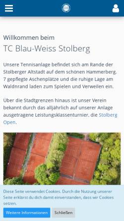 Vorschau der mobilen Webseite www.blau-weiss-stolberg.de, Tennis Club Blau-Weiss Stolberg 1932 e.V.