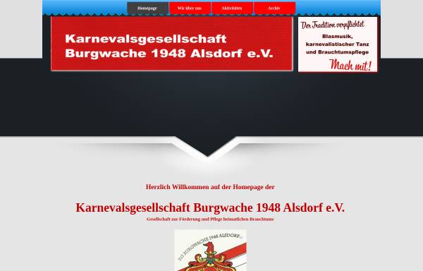 Vorschau von www.burgwache-1948-alsdorf.de, Karnevalsverein Burgwache 1948 Alsdorf
