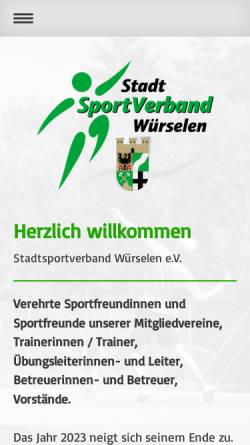 Vorschau der mobilen Webseite www.ssv-wuerselen.de, Stadtsportverband Würselen e. V.