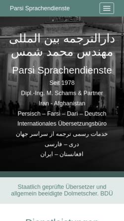 Vorschau der mobilen Webseite www.parsi.de, Parsi Sprachdienste - Dipl.-Ing. M. Schams & Partner