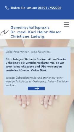 Vorschau der mobilen Webseite www.dr-moser-landsberg.de, Dr. med. Karl Heinz Moser - Christiane Ludwig