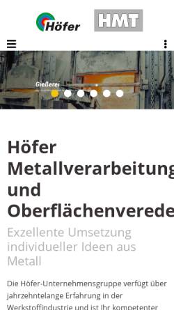 Vorschau der mobilen Webseite www.hoefer-urmitz.de, Josef Höfer GmbH Metallverarbeitung Oberflächenveredelung