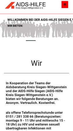 Vorschau der mobilen Webseite www.aids-hilfe-siegen.de, AIDS-Hilfe Kreis Siegen-Wittgenstein e.V.