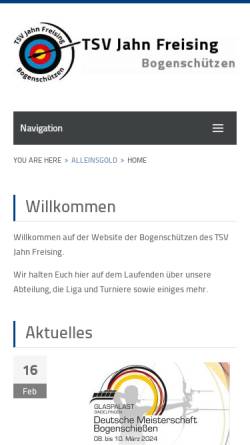 Vorschau der mobilen Webseite www.alleinsgold.de, Bogenschützen, TSV Jahn Freising