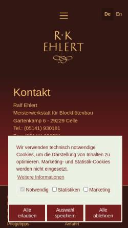 Vorschau der mobilen Webseite www.ehlert-blockfloeten.de, Ehlert Blockflöten