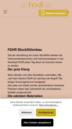 Vorschau der mobilen Webseite www.blockfloeten.ch, H.C. Fehr Blockflötenbau, Stäfa
