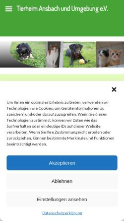 Vorschau der mobilen Webseite tierheim-ansbach.de, Tierheim Ansbach