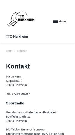 Vorschau der mobilen Webseite www.ttc-herxheim.de, TTC Herxheim 1963 e.V.