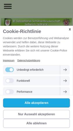 Vorschau der mobilen Webseite www.schuetzen-setterich.de, St. Sebastianus Schützenbruderschaft Setterich e.V.