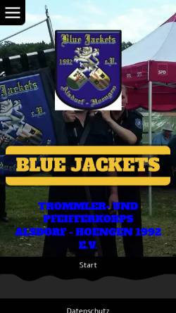 Vorschau der mobilen Webseite www.bluejackets.de, Blue Jackets, Trommler- und Pfeiffer Korps Alsdorf-Hoengen 1992 e.V.