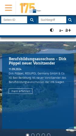 Vorschau der mobilen Webseite www.ihk-siegen.de, Industrie- und Handelskammer Siegen (IHK)