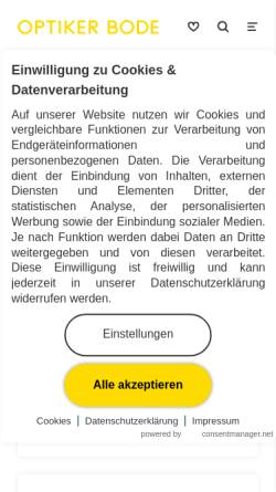 Vorschau der mobilen Webseite www.optiker-bode.de, Optiker Bode GmbH