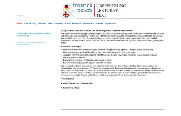 Vorschau von www.frostick.de, Alan Frostick + Inken Peters - Übersetzungen, Lektorat und Texterstellung