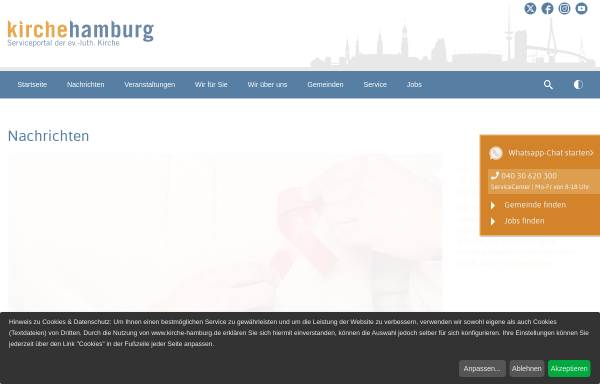 Vorschau von www.kirche-hamburg.de, Portal der Evangelisch-Lutherischen Kirche Hamburg