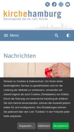 Vorschau der mobilen Webseite www.kirche-hamburg.de, Portal der Evangelisch-Lutherischen Kirche Hamburg