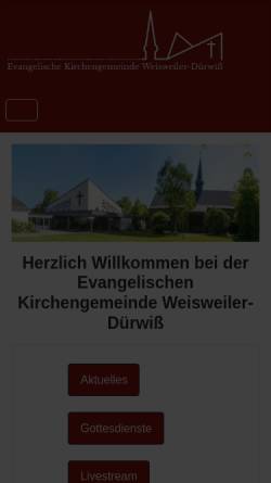 Vorschau der mobilen Webseite www.ev-kirche-weisweiler.de, Evangelische Kirchengemeinde Weisweiler - Dürwiß