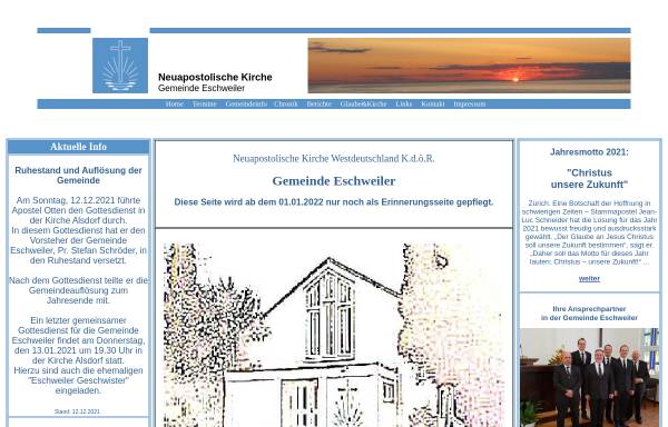 Vorschau von www.nak-eschweiler.de, Neuapostolische Kirche, Gemeinde Eschweiler