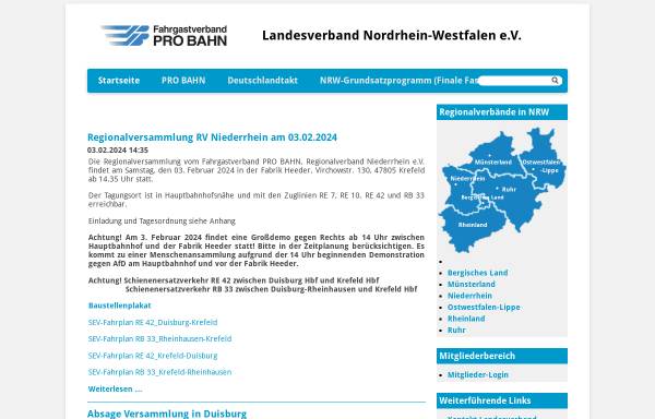 Vorschau von www.probahn-nrw.de, Pro Bahn Landesverband Nordrhein-Westfalen e. V.