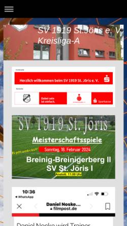 Vorschau der mobilen Webseite www.sv-stjoeris.de, SV 1919 St. Jöris e.V.